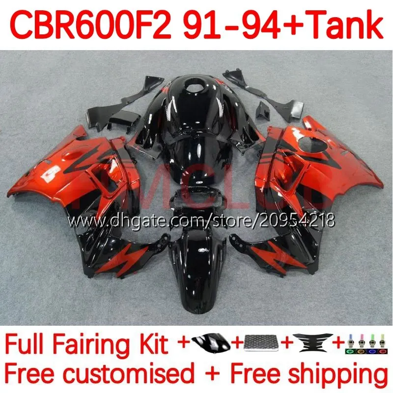 Body + Tank Voor HONDA CBR600 CBR 600 F2 FS CC 600F2 91-94 Carrosserie 140No.39 600FS 600CC CBR600F2 91 92 93 94 CBR600-F2 CBR600FS 1991 1992 1993 1994 Kuip Kit hot orange