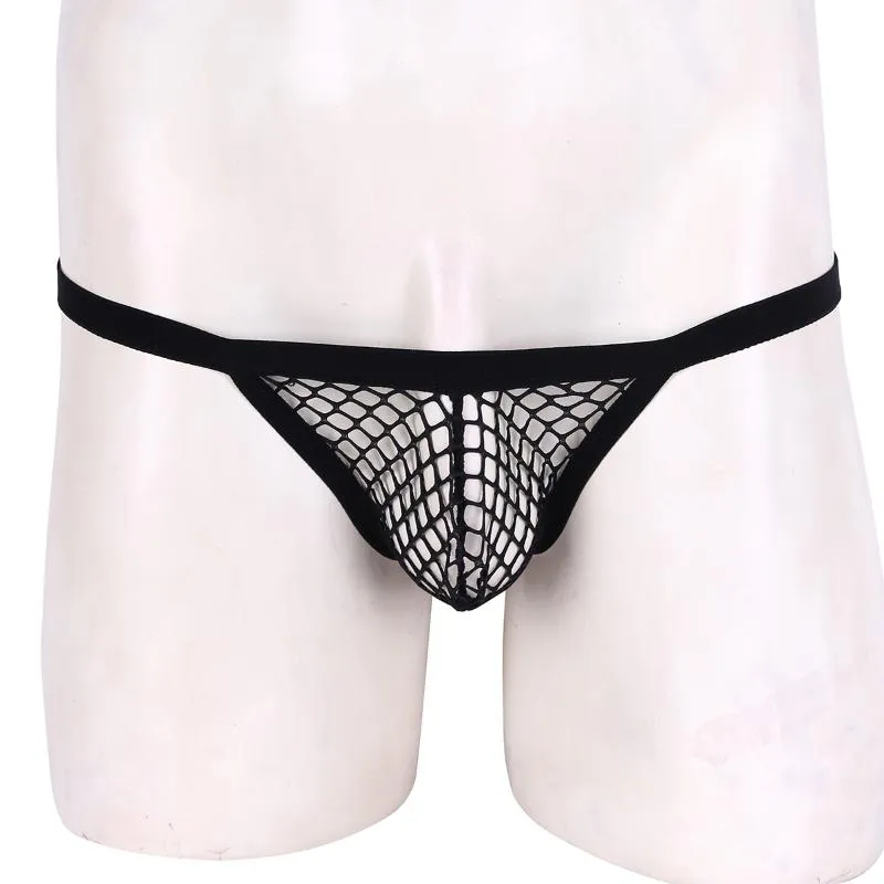 Heren g-strings sexy heren lingerie zie door visnet hol uit sissy gay jockstraps bulge pouch t-back string homme bikini-briefs onderwe