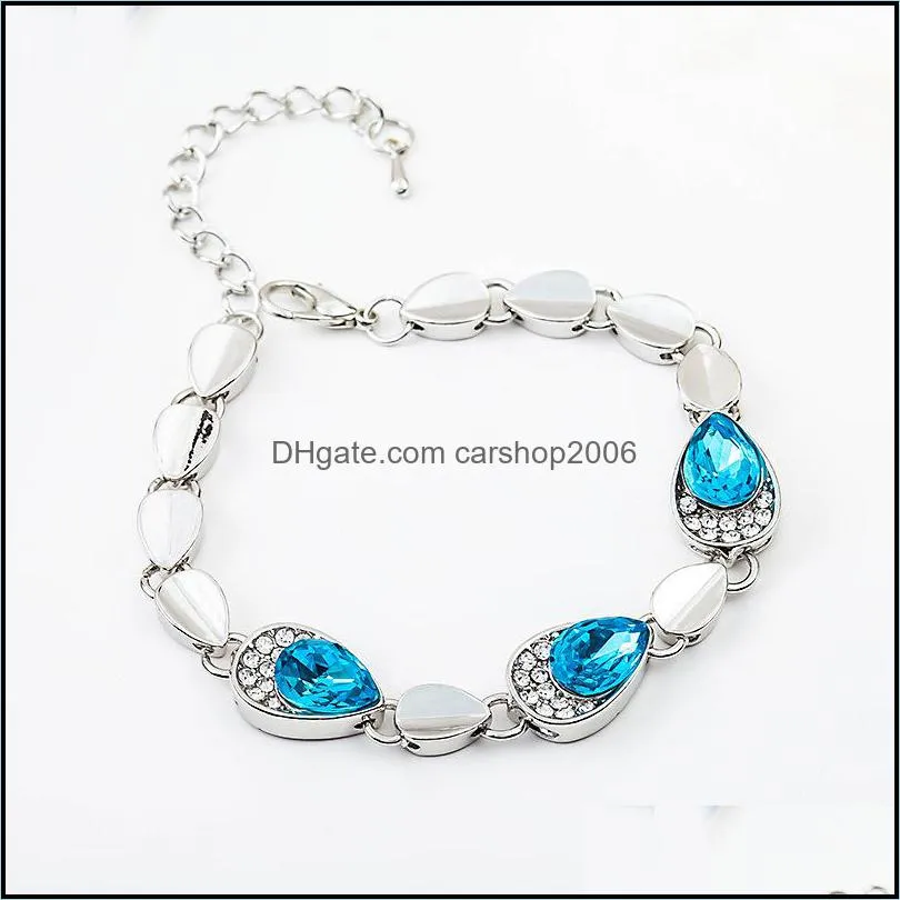 blue crystal bracelet ocean blue crystal sliver plated drop bangle bracelet carshop2006