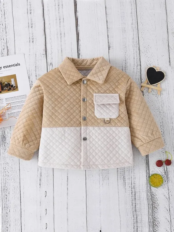 Toddler Boys Two Tone Flap Pocket Quilted Coat SHE