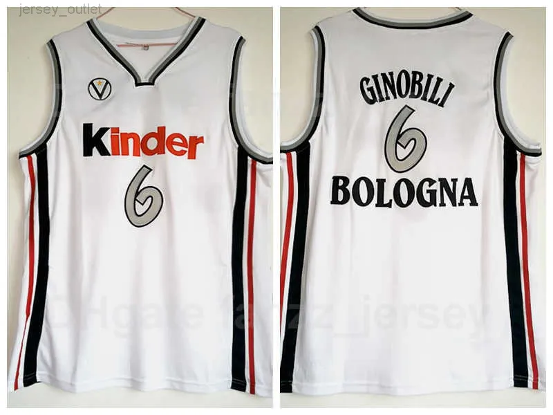 Moive Kinder Bologna Basketball 6 Manu Ginobili Jerseys Men Team Color White Stitched and Sy Breattable Pure Cotton Sports University High Quality On Sale till försäljning