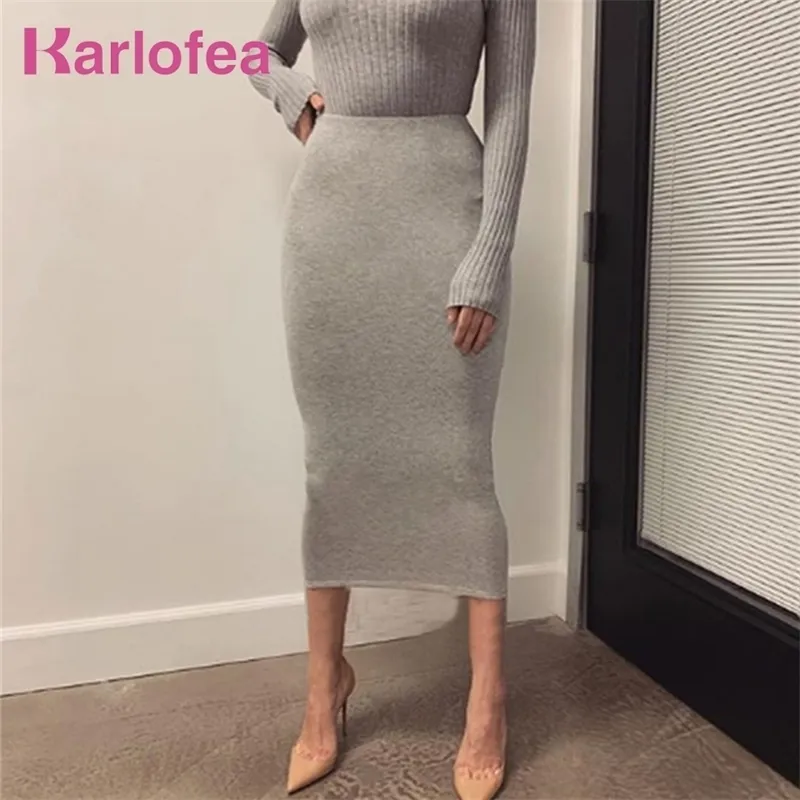 Karlofea Lady Casual Deux Couches Coton Jupe Moulante Élégante Taille Haute Streetwear Tenues Bas Ajusté Jupe Midi Jupe Quotidienne 210306