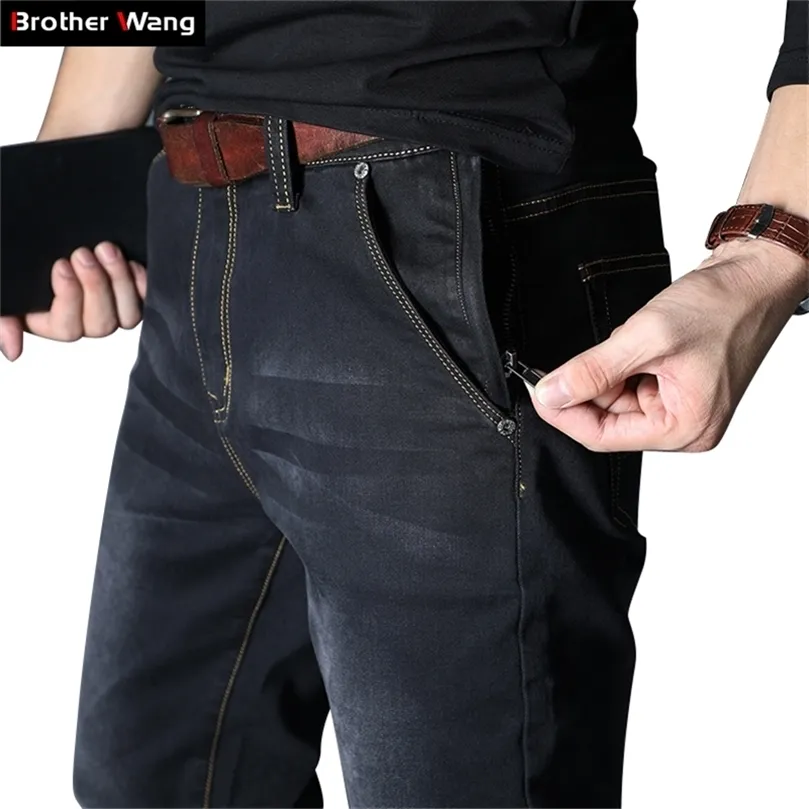 Heren Brand Jeans verliezen rechte elastische anti-diefstal zipper denim broek mannelijk grote size 40 42 44 48 201128