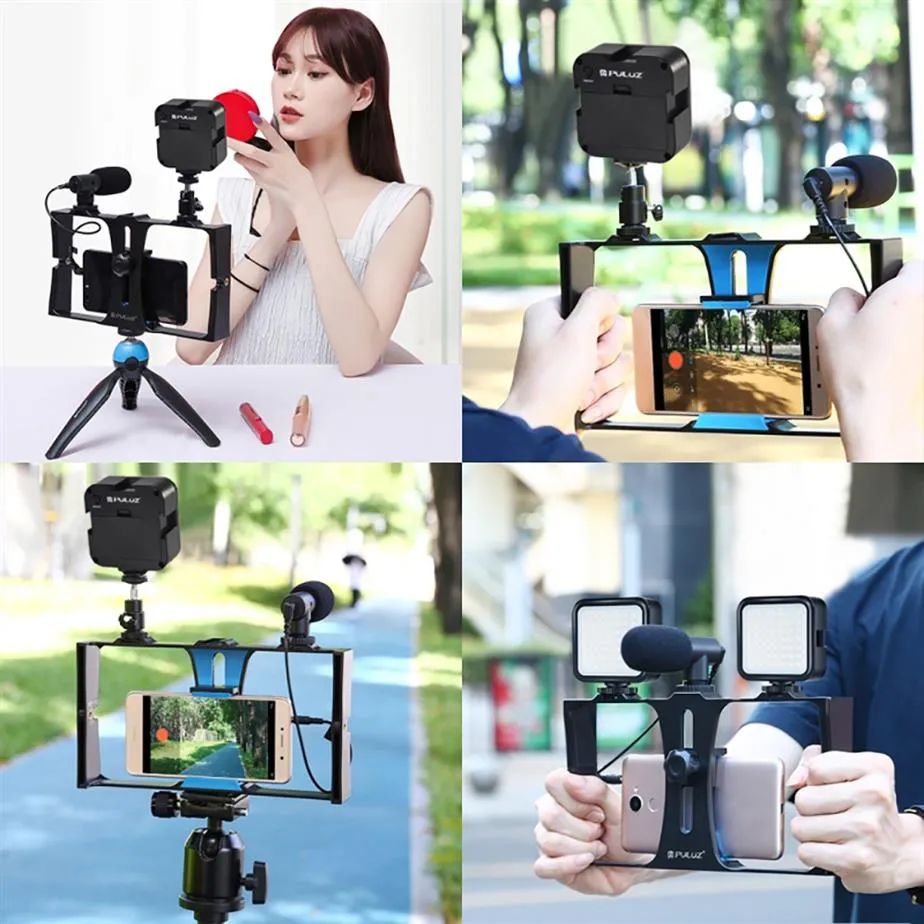 Camcorders Puluz 4 In 1 Vlogging Live-uitzending Smartphone Video Rig 4.6 Inch Led Selfie Ring Licht & Microfoon Mount Statief Hoo343K
