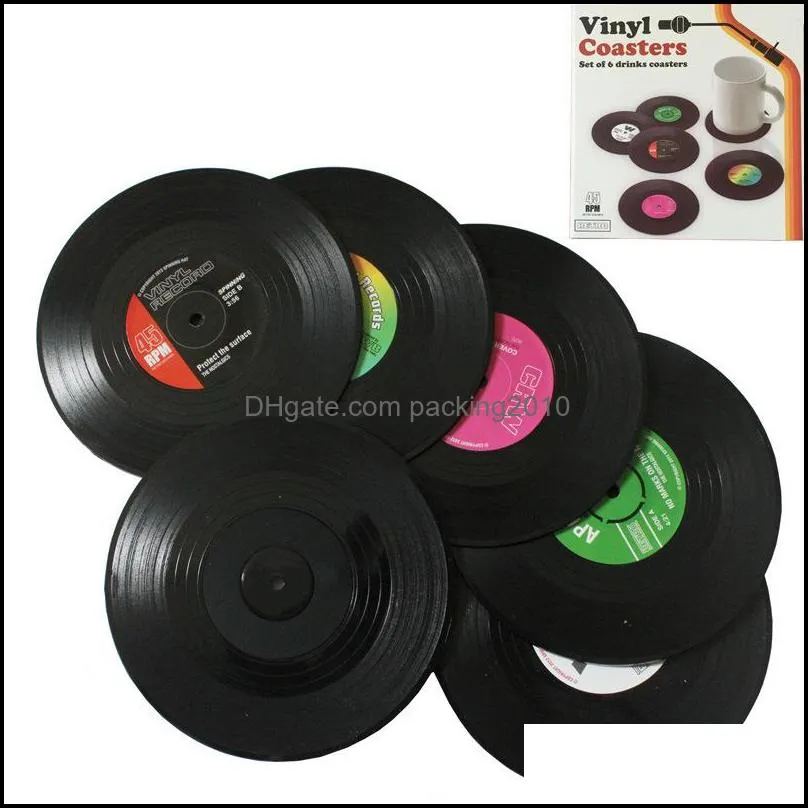 New Fashion Spinning Retro Vinyl CD Record Drinks Coasters Cup Mat 6pcs/Set Gift Box Packing