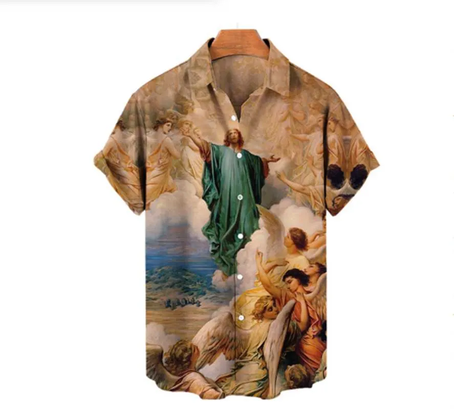 T-shirts voor heren Hawaiiaanse heren t-shirt Lion Design Jesus Street Fashion Losse top kledingmannen