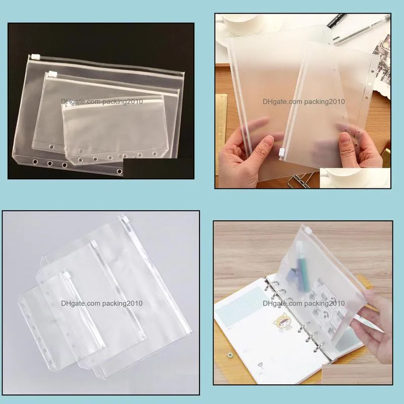 a5/a6/a7 transparent binder pvc storage bag 6 hole waterproof stationery card bills bags bags office travel portable document sack