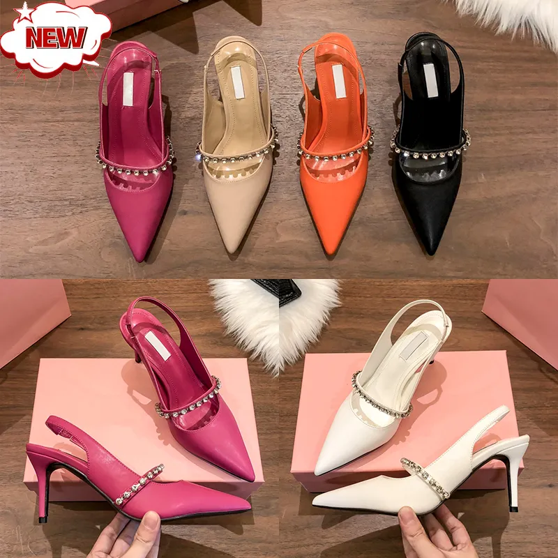 Moda abito sexy scarpe da sposa Tacco a spillo Slingbacks Décolleté con borchie di cristallo Sandali con tacco alto firmati con scatola bianco nero fucsia Sneakers da donna