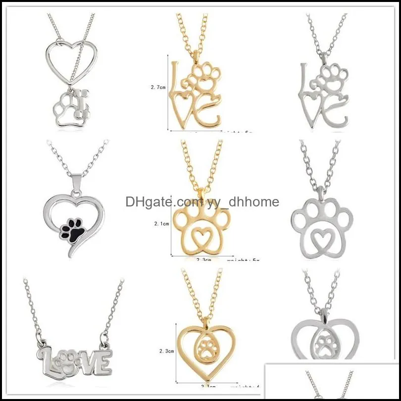Pendant Necklaces Pendants Jewelry 10Styles Love Heart Dog Paws Foot Necklace Always In My Cat Animal Lovers Gifts Drop Delivery 2021 X2Dv