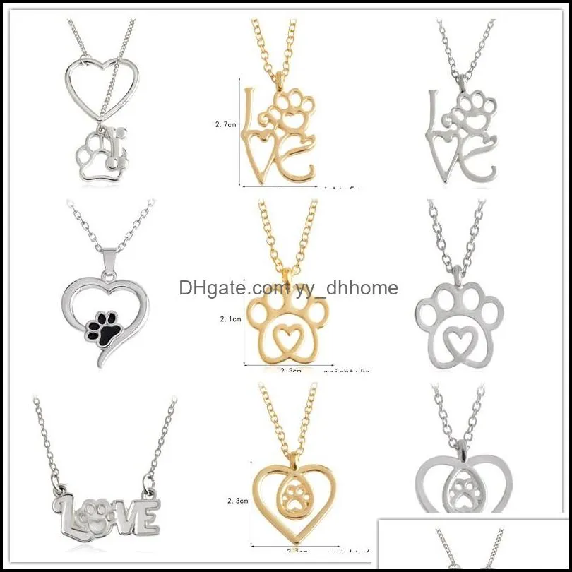 Подвесные ожерелья подвески ювелирные украшения 10Styles Love Heart Dog Paws Ожерелье для ног всегда в моих любителях животных кошек.