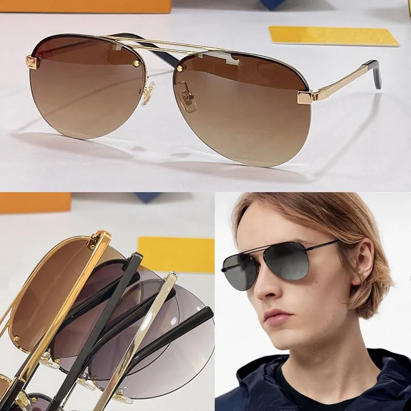 Solglasögon från Mens Rimless Shape Polarised Gradient Mirror Glasse Män kvinnor Z1019E Fiske Double Metal Bar vid Brow Designer Man