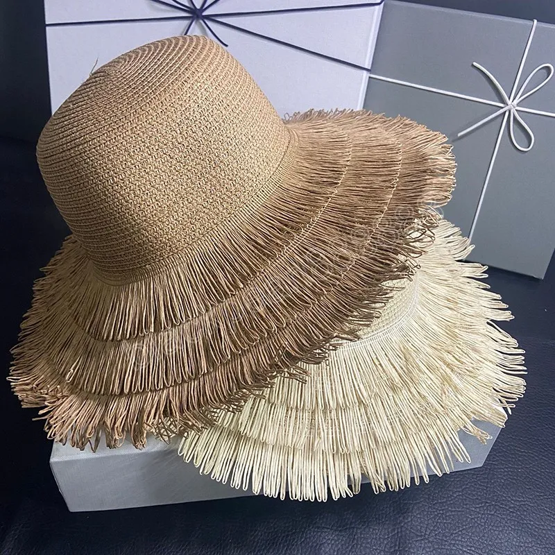 Fashion Wide Brim Summer Summer pour femmes Dome Paille de paille de paille du soleil Protection de plage Bucket Jazz Bucket