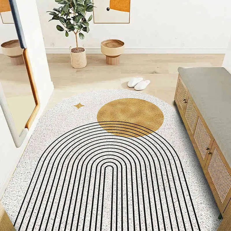 Tapis de sol nordique moderne en anneau de porte à soie, tapis de coupe de pied d'entrée intérieure de maison