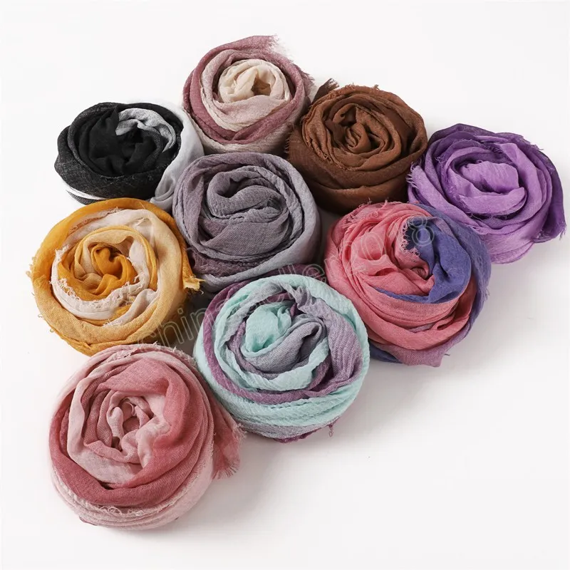 Bandana mode froissé cravate-teint coton écharpe Hijab femmes Ombre foulard enveloppes musulman longs châles Foulard