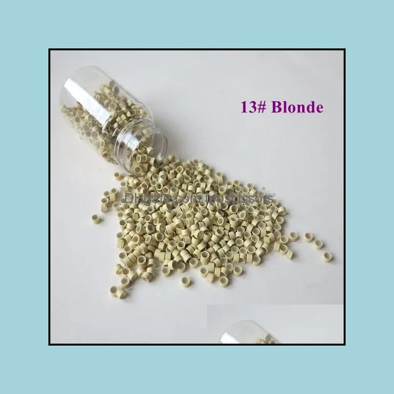 Wholesale 1000pcs/bottle 5*3*3mm 7#Light blonde Aluminium Silicone Lined Micro Rings/Links/Beads for Feather Human Hair Extensions