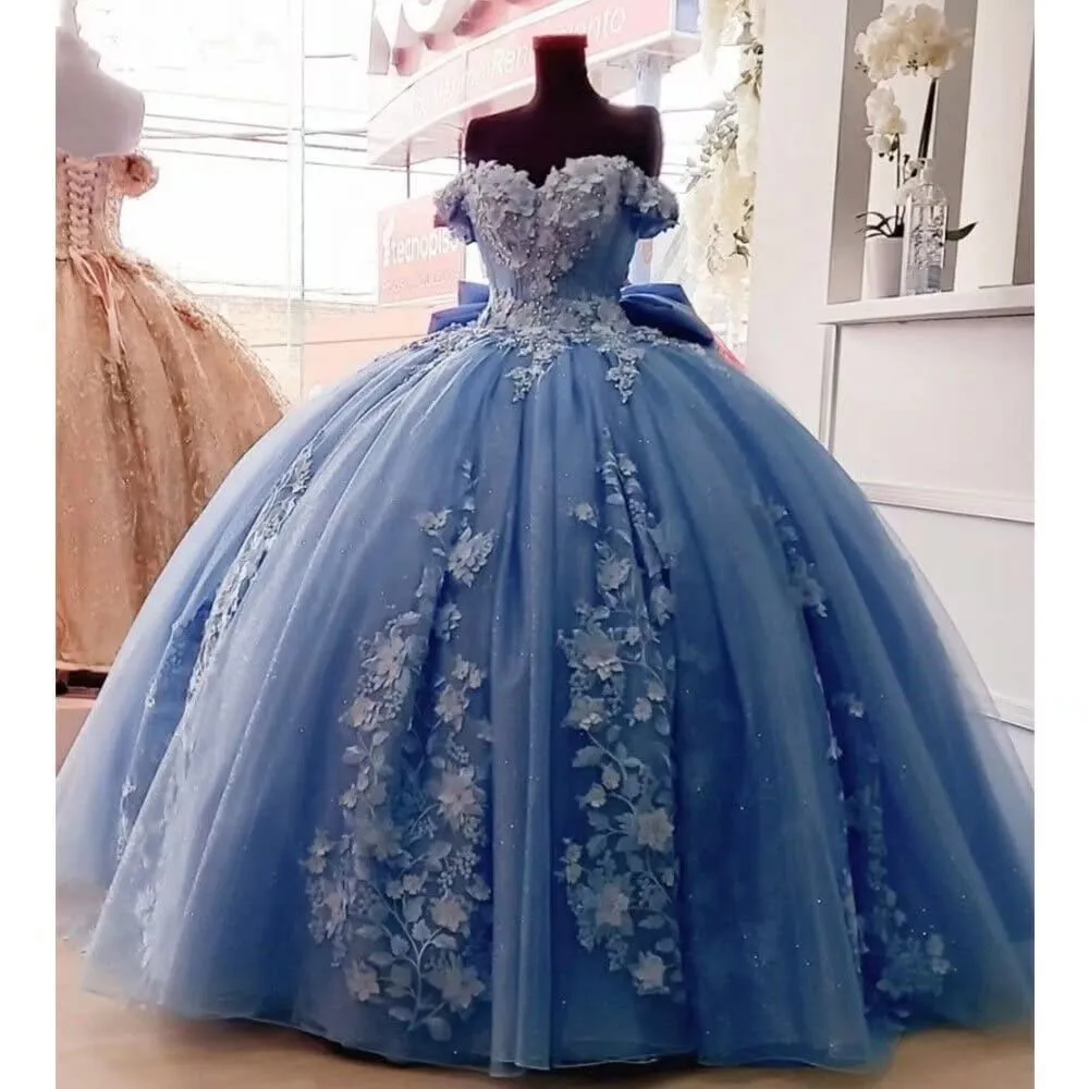 Spetspärrad quinceanera klänningar boll klänning puffy off axel balklänningar 2022 söt 15 16 klänning vestidos de 15 anos