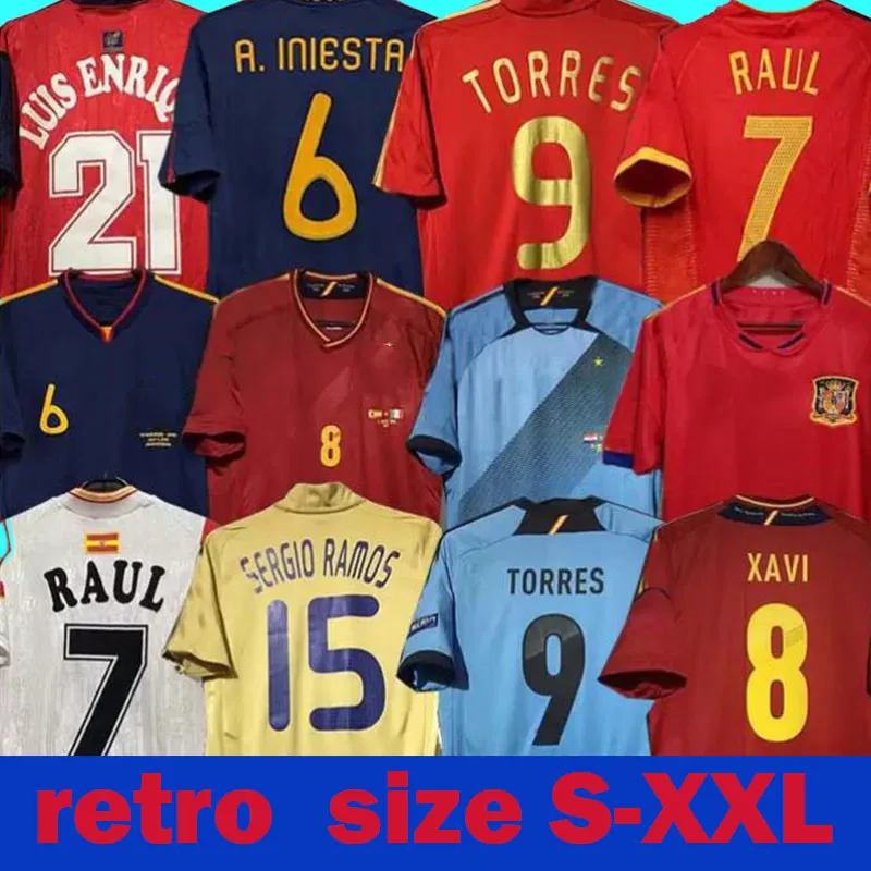 finale 2010 Spanje retro A.Iniesta voetbalshirts 1996 1994 RAUL XAVI Hierro LUIS ENSRIQUE ALONSO Caminero PUYOL PIQUE David Villa TORRES 2008 2012 2002 Guardiola RAMOS