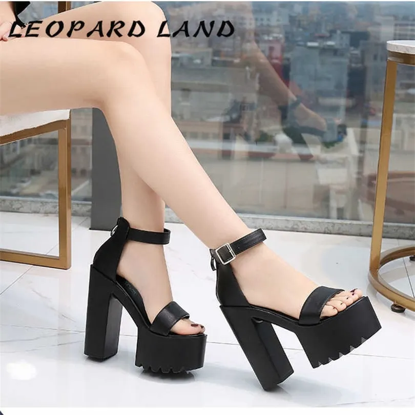 LEOPARD LAND Platform Sandals Female Summer 14CM Thick with Highheeled Word with Sandals Simple Roman Sandals High Female ZYW 210624