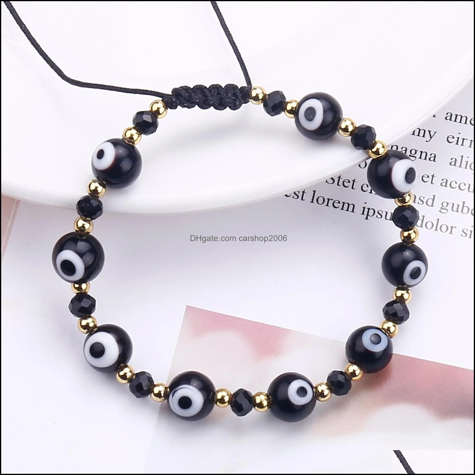1pc classic blue evil eyes palm round glass beads chain bracelet wishing elastic rope bracelet for women`s fashion jewelry gift