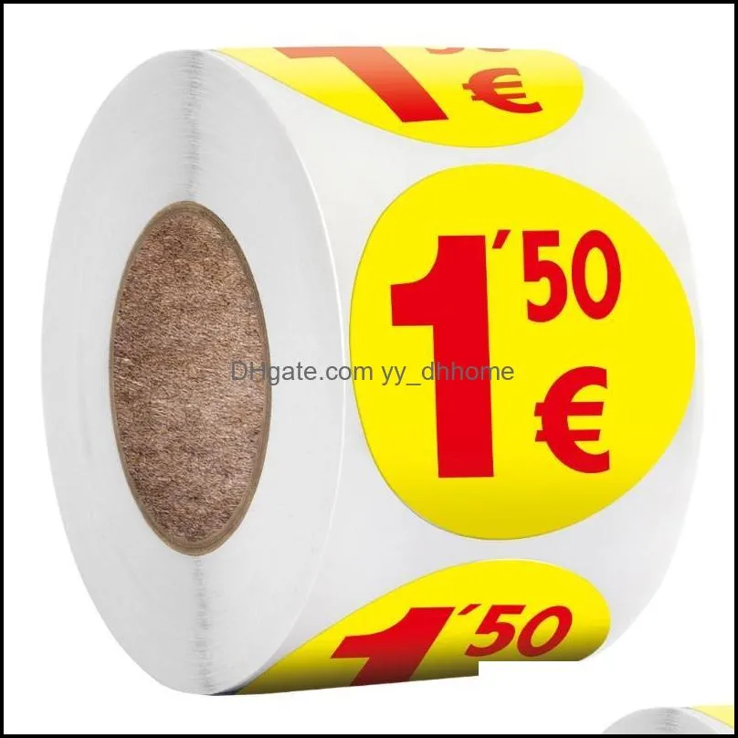 Gift Wrap 500pcs Garage Sale Rummage Price Sticker Labels 1.25/1.5 Euros Prices Round Pricing Stickers For Flea MarketGift