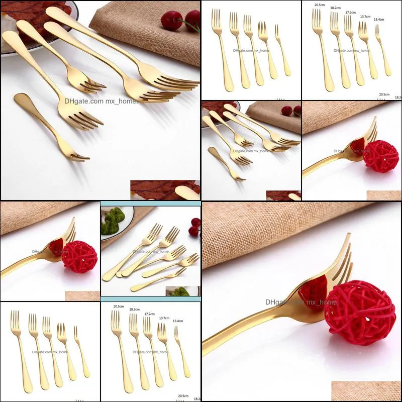 Gold Color Stainless Steel Dinner Forks 5 Sizes Stock Stainless Steel Dinner Fork Tableware Beef Forks Fruit Forks