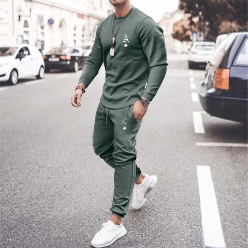 Men's T-Shirts Men Set Tracksuit Sportsuits Gentlemen T-shirt Suit Long Sleeve Pure Color Coat Pants Gyms Casual Sportswear SuitMen's