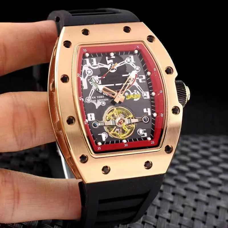 Montre Designer De Luxe Mens Mécanique Montre Rihca Milles Automatique Mécanique Squelette Noir Rose Or Camouflage Caoutchouc Hommes En Acier Inoxydable