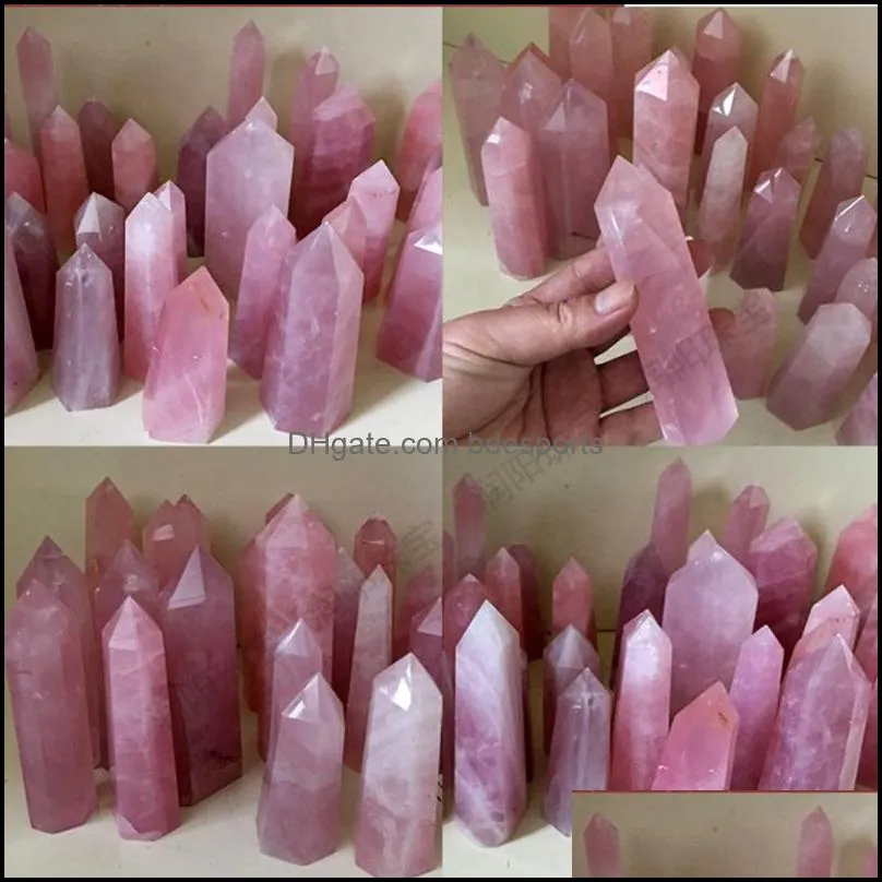 Konst och hantverk Konst Gåvor Hemträdgård Natural Rose Quartz Crystal Tower Mineral Chakra Healing Wandsreiki Energisten Sexsidig Point M