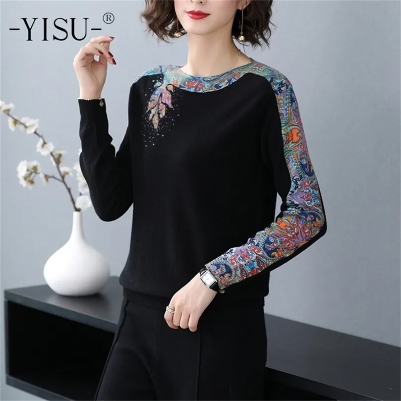 Yisu Fashion Sweater Dames Autumn Winter Hoge kwaliteit gebreide pullover lange mouw Warm Jumper Loose Print Sweater Vrouwen 2012222222