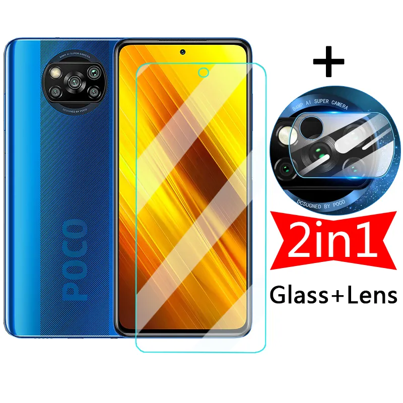 2in1 Displayschutzglas für Xiaomi Poco X3 NFC X4 5G F1 Gehärteter Tector-Kameraobjektivfilm auf X 3 GT m 4 M4 F3 M3