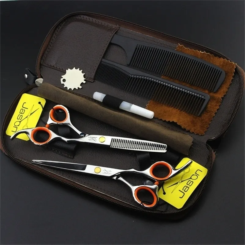 2 nożyczki + torba + grzebień Japonia Wysokiej jakości Jason 5.5 / 6.0 cal Profesjonalne nożyczki fryzjerskie Cięcie fryzjerskie Set Salon 220317