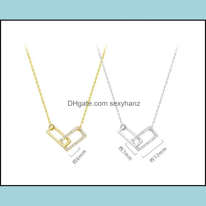 Simple Dainty Women Pendant Necklace Hollow 2 Square Charm Clavicle Choker Gold Color Copper Chain Wedding Jewelry