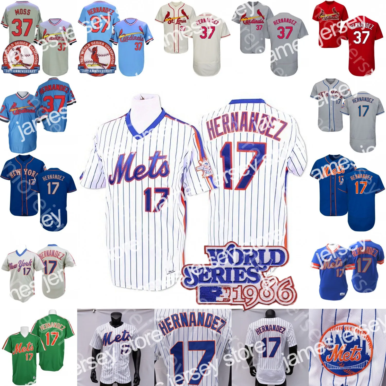 새로운 Keith Hernandez Jersey 37 Blue Mn 1986 WS Pinstripe Baby Blue Grey Orange Vintage Cream Red Whtie Size S-3XL