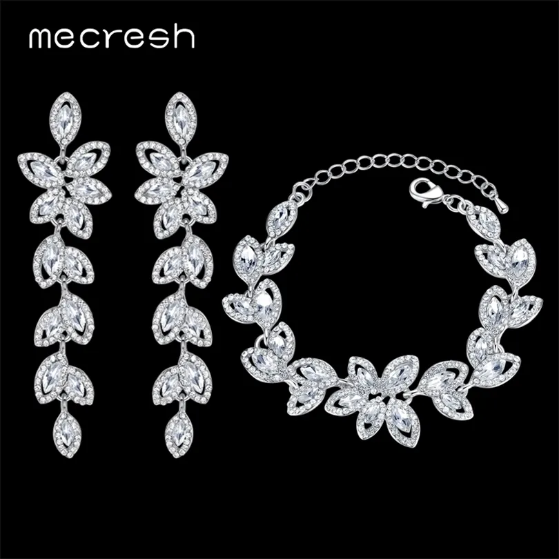 Mecresh Bridal Jewelry Wedding Accessories Crystal Color Jewelry Sets Leaf Earrings Bracelet for Women SL0EH282 201222