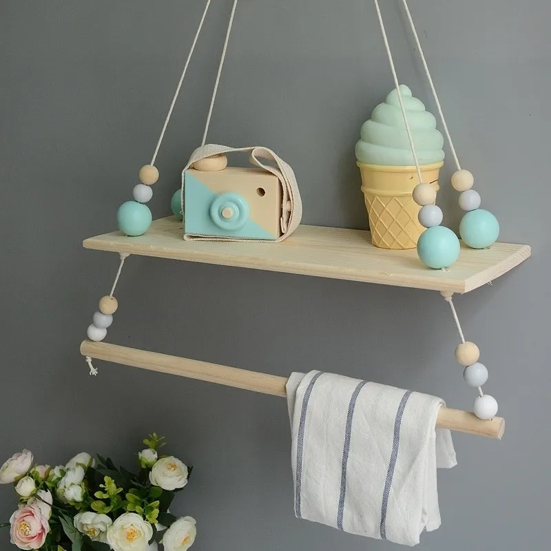 Candinn Étagère suspendue BÉBÉ Chambre Enfants Chambre Balançoire DIY Perles En Bois Enfants Suspendus Vêtements Rack Étagère Y200429