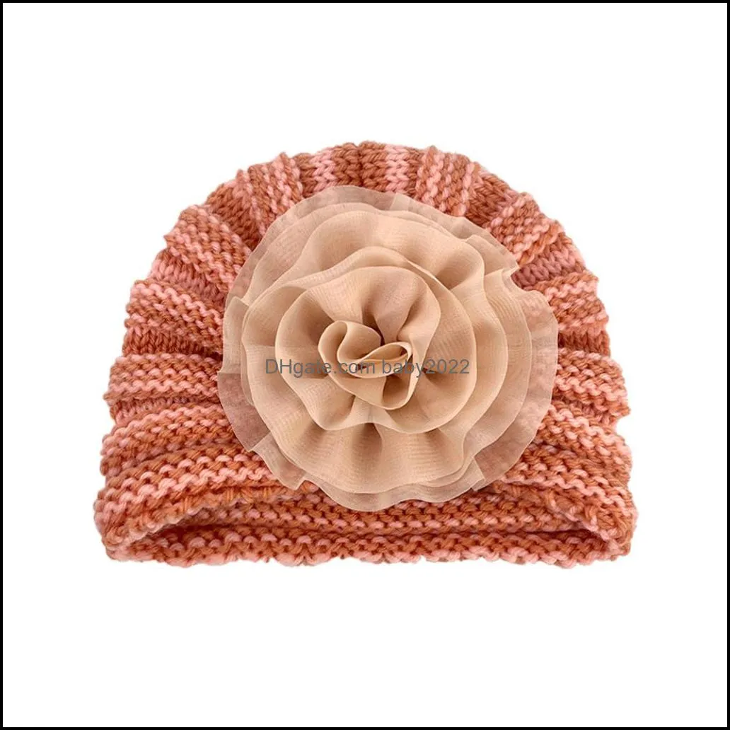 infant baby hat flowers headwear children toddler kids indian caps turban soft comfortable autumn winter knitted wool hats 11 colors