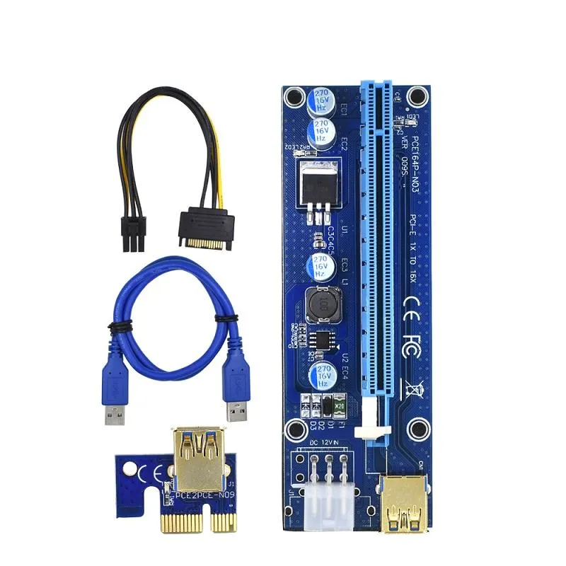 コンピューターケーブルコネクタ1-10PCS TISHRIC PCI PCI-E PCIE RISER 009S 6PIN TO SATA 1X 16X USB3.0パワービデオカードマイニング009 BlueComputer