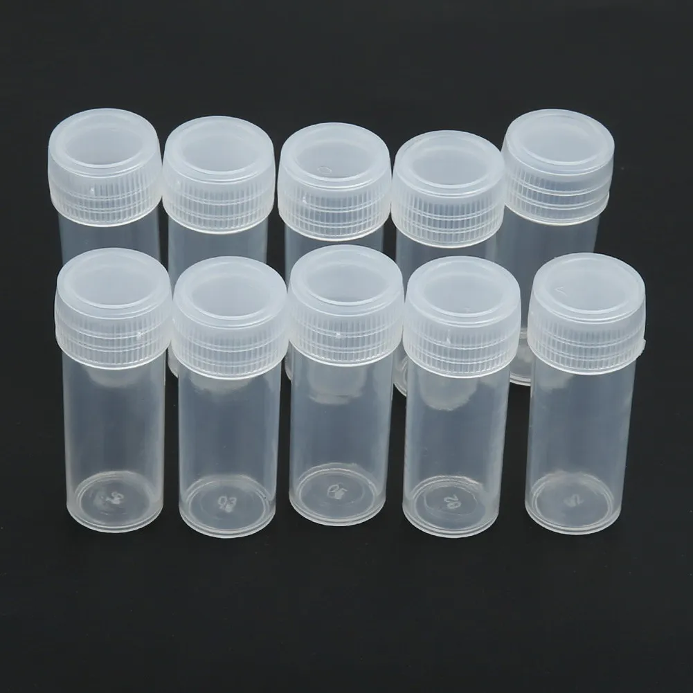 PE 5ml 명확한 플라스틱 샘플 병 볼륨 빈 크림 항아리 화장품 5g 액체 고체 오일 컨테이너 작은 저장소 덮개가있는 병 주방 액세서리