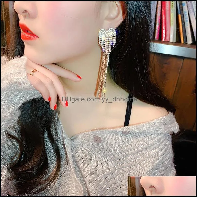Bling Crystal Long Tassel Dangle Earrings Heart Rhinestone Waterdrop Geometric Drop Earring Eardrop For Women Jewelry Gift