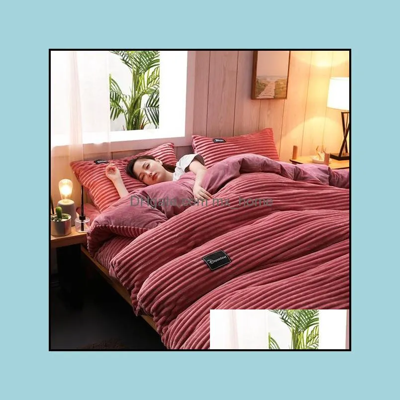 Thickened flannel 4pcs bedding set king size comforter sets coral Plush duvet cover bed sheet warm winter