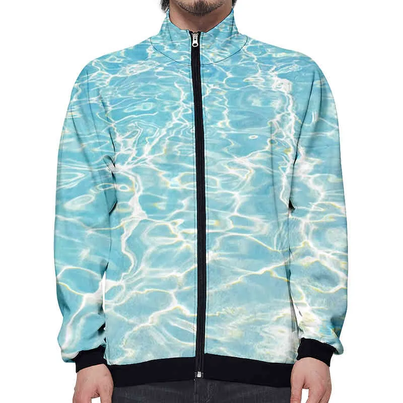 Water Wave Impression Sweatshirts Homme Femmes Runing Sport Coats Automne Hiver Jacket Casual Zipper Stand Collier