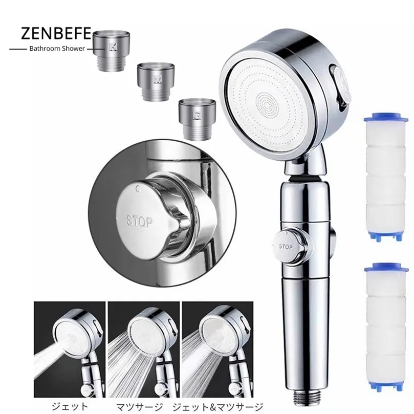 Zenbefe Filter Element Element High Давление Душевая головка Один Стоп Многофункциональный Распылитель Вода Экономия Ванной Аксессуары 220401