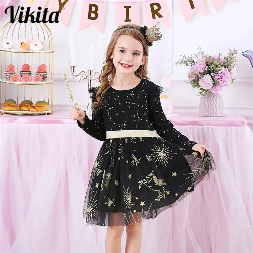 Vikita Kids Party Dress for Girl Barn Sequined Es Girls Star Toddlers Casual ES Höstdräkter 220422