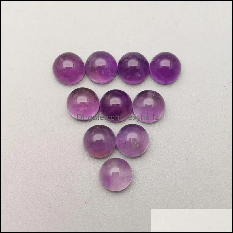 Natural stone 6mm 8mm 10mm 12mm Round Amethyst Loose Beads Cabochons Flat Back for necklace ring earrrings jewelry accessory