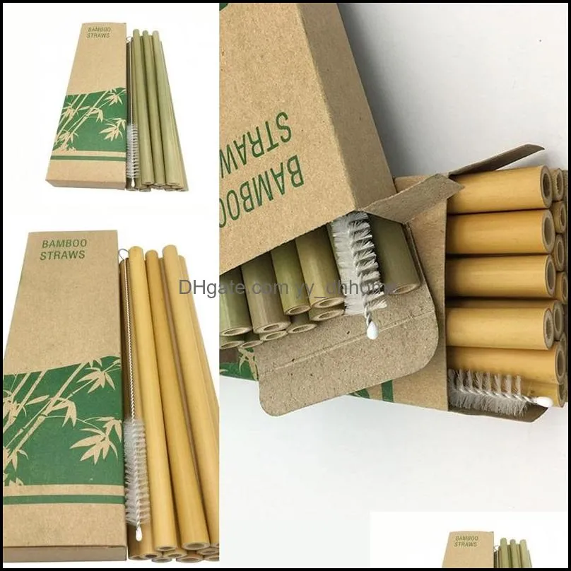Natural Green Bamboo Straw 20cm Phyllostachys Heterocycla Personality With Brush Reusable Artifact Straws Eco Friendly New 8 9nt F2