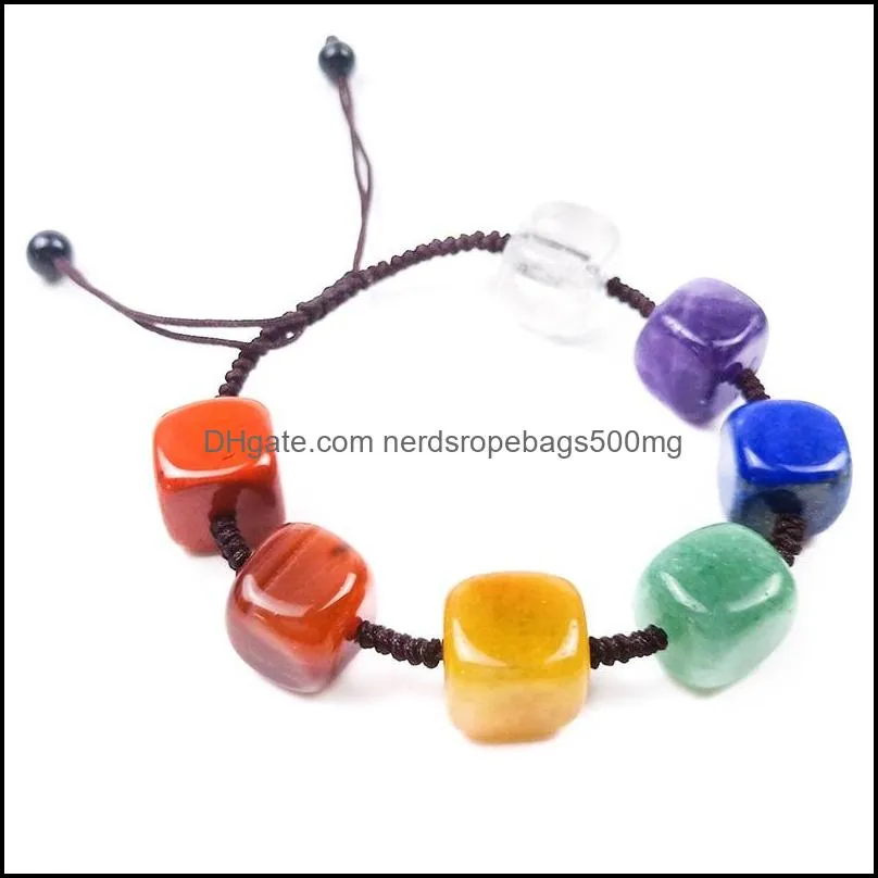 Party Favor Natural Crystal Stone Agate Bracelets Seven Chakra Square Braided Gem Palm Reiki Healing Gems Yoga Power Stone Bracelet 168