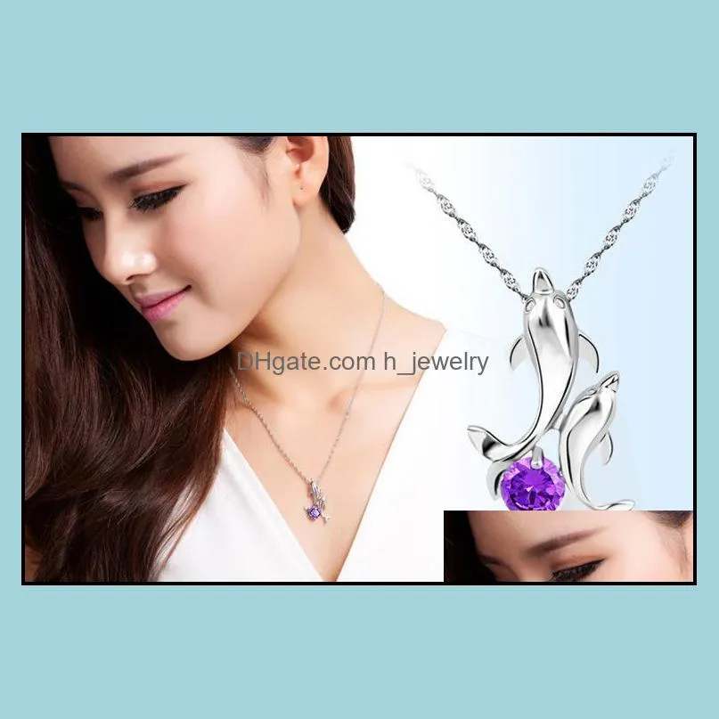 silver necklace for woman fashion jewelry crystal zircon  dancing pendant necklace hjewelry