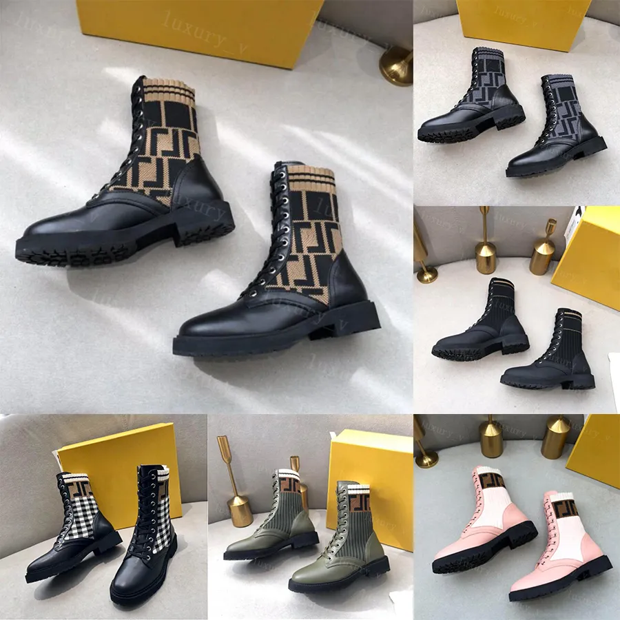 Designer Women Boots Zucca gebreide sokstijl flats enkelschoenen jacquard stretch-brei-brei lederen gevechten lady fabrieksschoenen dame fabrieksschoenen
