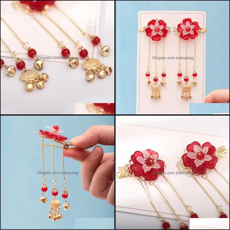 forseven retro chinese hairpins for women girls hanfu dress step shake tassel pendant flower hair clips headpieces hair jewelry