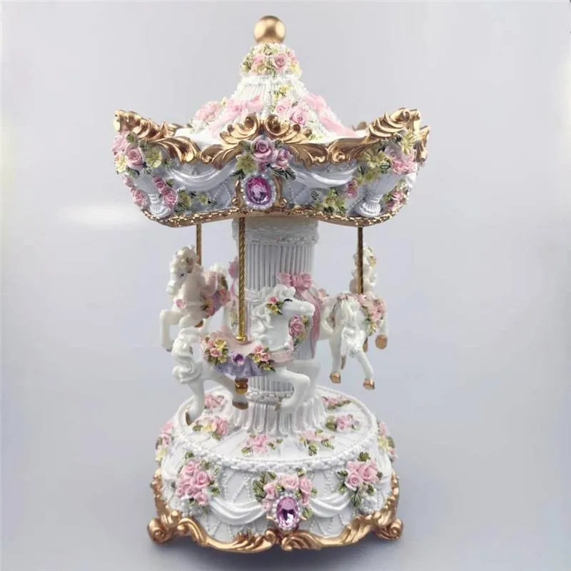 Decorative Objects & Figurines Carousel Music Box Colorful Lights Musical Resin Children's Gift Birthday Home Decoration Love Daughter B